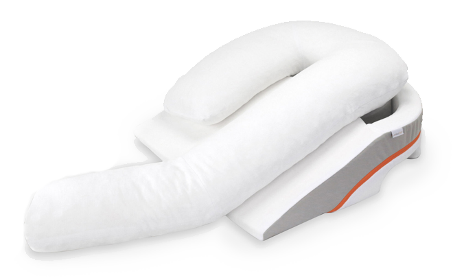 Therapeutic U-shaped body pillow with an incline wedge for comfortable sleep.