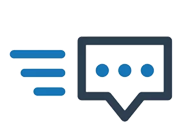 Icon of a speech bubble with motion lines, representing fast communication with sleep specialists.