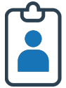 Blue user icon in a blue square, representing a medical staff ID badge.