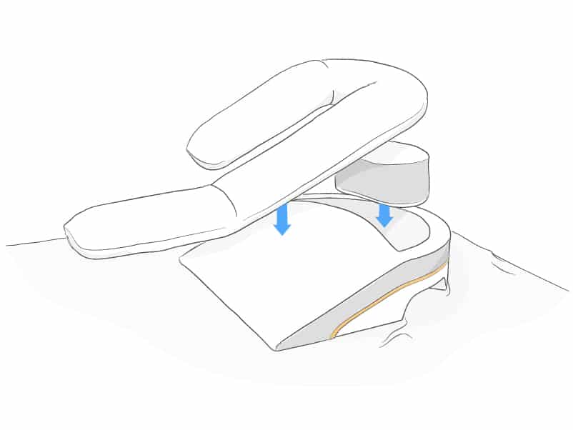 Outline illustration of the layered design featuring a body pillow, wedge pillow, and insert pillow